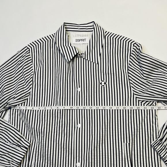 Esprit Jacket Womens Medium Black White Striped Button Up Drawstring Lightweight - Picture 12 of 13